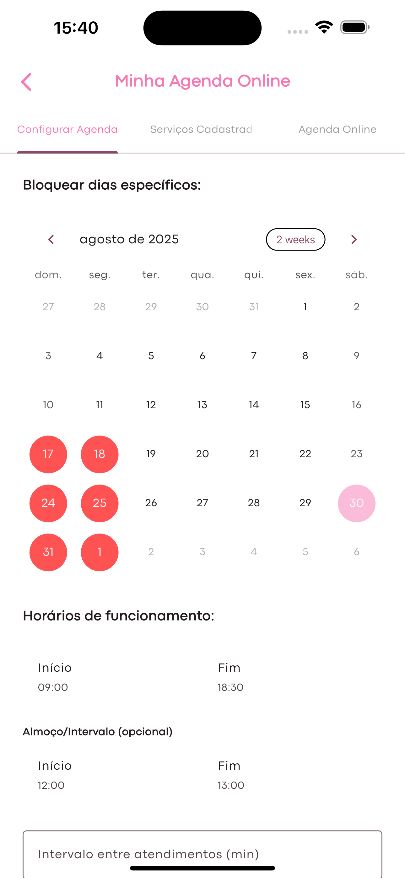 Configurar agenda