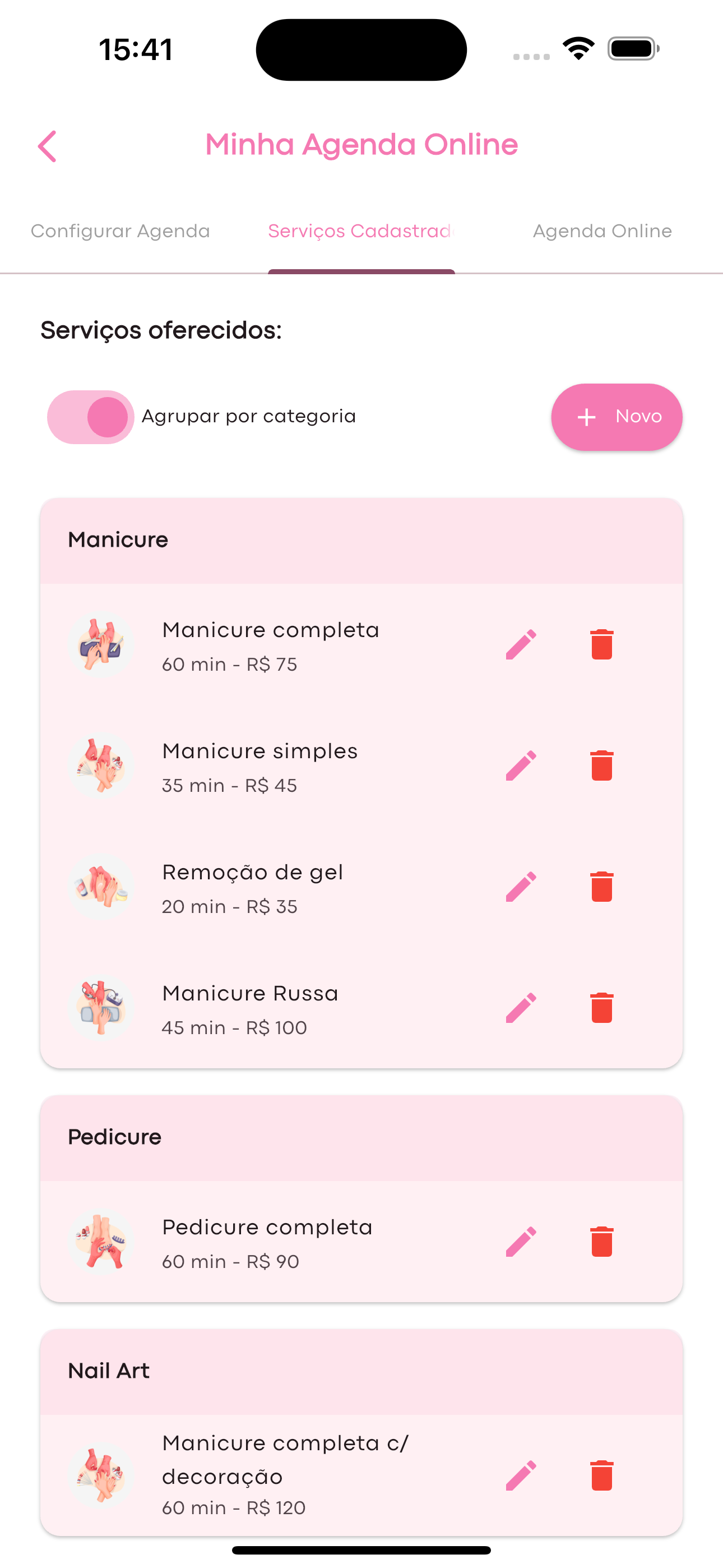 Serviços cadastrados
